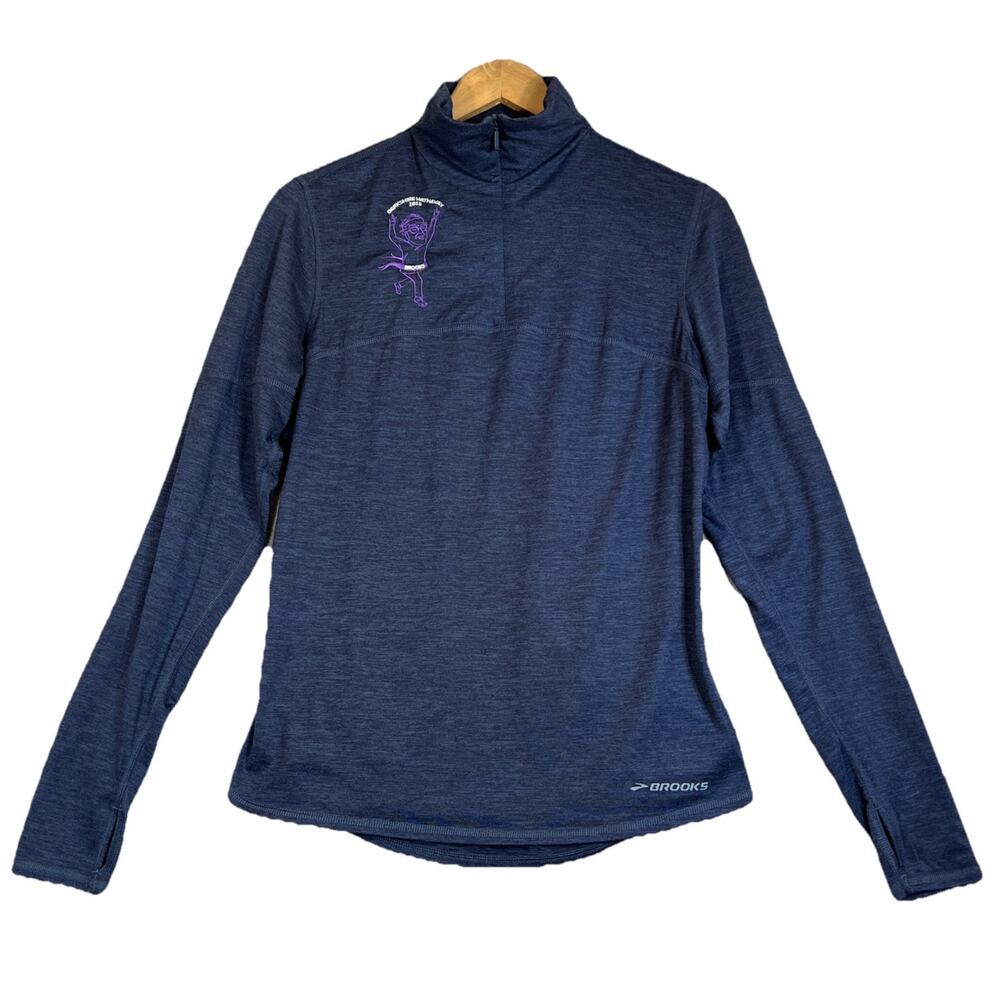 Brooks 1/4 Zip Running Top Women's Medium Navy Performance Active Embroidered
